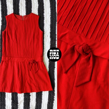 So Cute Vintage 60s 70s Red Wool Drop Waist Sleeveless Mod Dress 