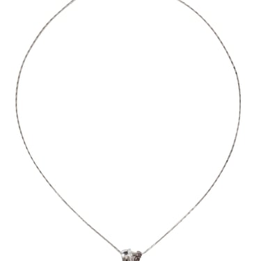No Label - 14K White Gold w/ White & Brown Diamond Pendant Necklace