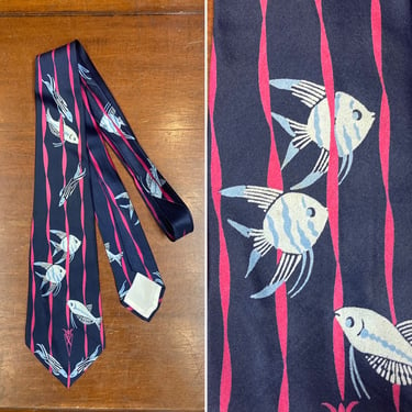 Vintage 1940’s Aquarium Fish “His Majesty” Silk Swing Neck Tie, Fish, Aquarium, Rockabilly, Vintage Tie, Swing, Silk, Satin, Deco, VOH1004 
