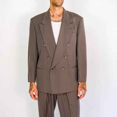 Vintage 80s City Streets Thunder Gray Double Breasted Peak Lapel Suit w/ High Waisted Triple Pleat Slacks | Boxy Fit | 1980s Designer Suit 