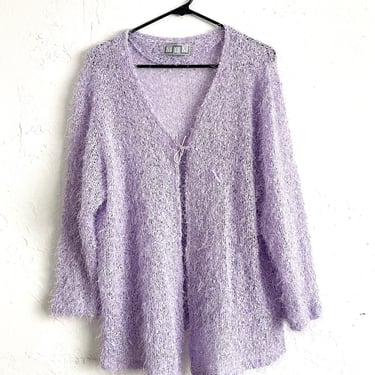 Vintage Y2K Purple Fuzzy Tie Front Cardigan 