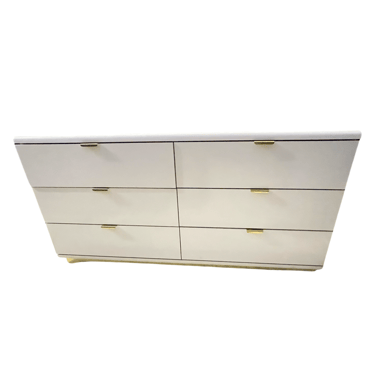 Italian Postmodern Waterfall White Lacquer and Brass Dresser