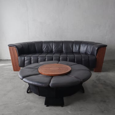 Pacific Green Black Leather Dreamtime Sofa with Ottoman Coffee Table 