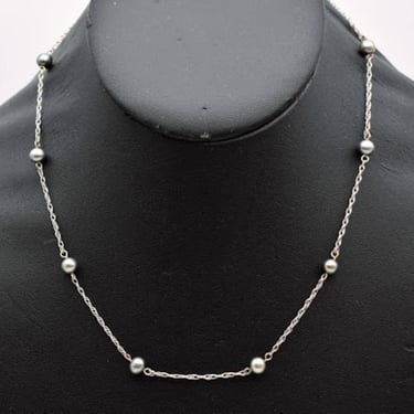 Minimalist 80's sterling peacock pearls choker, elegant pearls on 925 silver rope chain necklace 