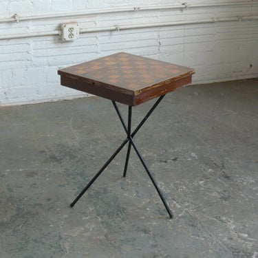 Vintage Mid Century Tri-Leg Chess and Checker Collapsable Game Board 