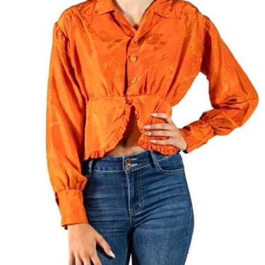 Edwardian Orange Silk Jacquard Blouse 