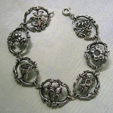 Vintage Sterling Flower Bracelet, Sterling Silver Bracelet, Vintage Sterling Silver Italian Souvenir Bracelet (#4156) 