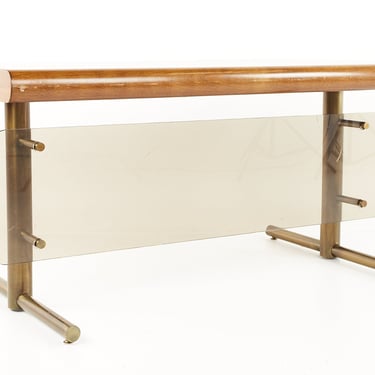 Pace Style Mid Century Walnut Lucite and Brass Desk - mcm 