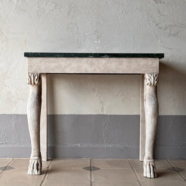 19th C. White Lime-Washed Console with Green Marble Top