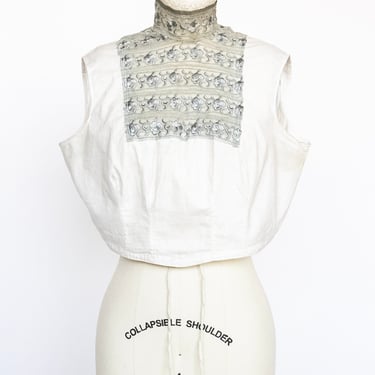 Edwardian Camisole Cotton Lace 1910s Corset Cover Cropped Blouse L / XL 