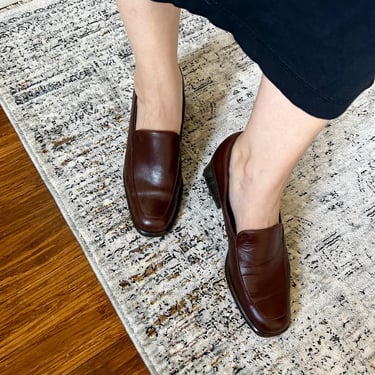 Preview Collection dark brown round toe, slip on, block heel loafer 1.5” heel pumps, made in Italy, women’s size 8.5 