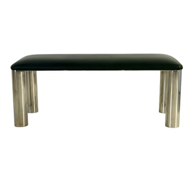 Karl Springer Stainless Steel and Leather Bench, 1980