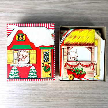 Santa's Little Friends Box of 14 Fold up Christmas Cards - 1960s vintage 