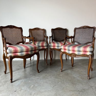Louis XV Style French Country Arm Dining Chairs - Set of 4 
