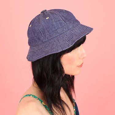 ViNtAgE 1970's Indigo Denim Bucket Hat // 1970's HiPPiE Mod Floppy Hat Cap // Dark Raw Denim 