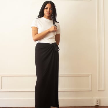 1990s Inky Black Matte Jersey Wrap Skirt over Pants 