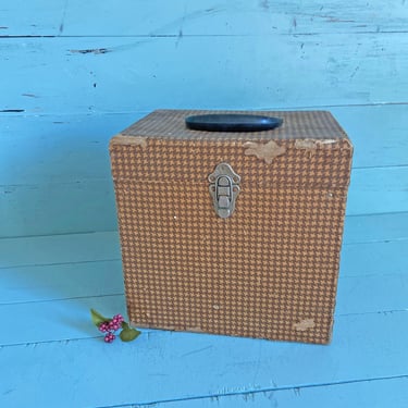 Vintage Large Herringbone 45 Box Record Case Holder Storage, Mid Century Record Holderre // Perfect Gift 
