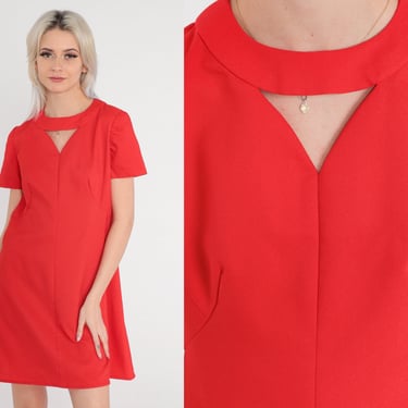 Red Cutout Dress 60s Mod Mini Dress Flared Shift Cut Out Go Go Space Age Sixties Twiggy Gogo MiniDress Short Sleeve Vintage 1960s Medium M 