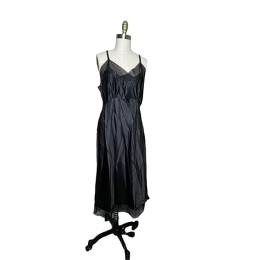 Vintage Fantasy Lingerie Long Black Nylon Chiffon Nightgown Full Slip Dress, size large 