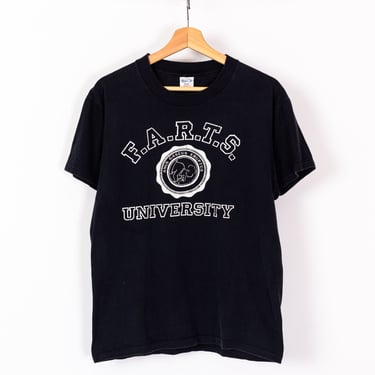 80s F.A.R.T.S. University T Shirt - Unisex Medium | Vintage Faded Black Funny Graphic Tee 