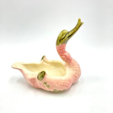 Smallest Hull Pink Swan Planter, Trinket Dish, Succulents, Jewelry, Display, Mid Century Home Decor, Pink, Green, White Duck, Goose, Vintage 