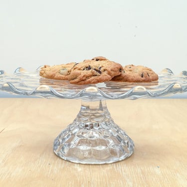 Vintage Clear Glass Cake Stand with Scalloped Edge, 14
