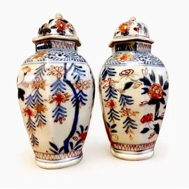 Antique Japanes Imari Baluster Jars 5.75” Small Pair of Antique Handmade Japanese Imari Porcelain Lidded Jars | Circa 1700-1800s 