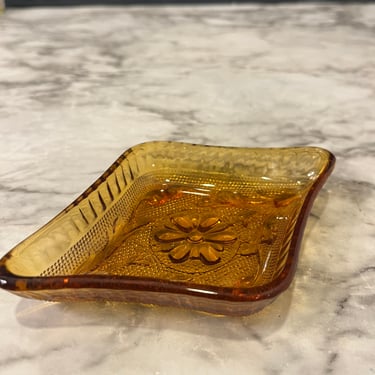Indiana Glass diamond Amber Trinket Dish