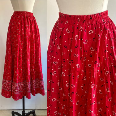 Vintage 80s FULL CIRCLE Bandana Print Prairie Skirt / XL 