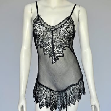 vintage 1930s black silk camiknicker teddy w/ lace inserts XXS/XS 