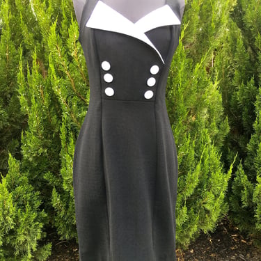 1980s Lillie Rubin Fitted Sheath with White Satin Collar and Buttons 