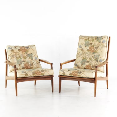 Milo Baughman for Thayer Coggin Mid Century His and Hers Archie Walnut Lounge Chairs - Pair - mcm 