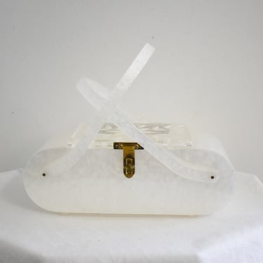 1950s Florida Handbags Pearlescent White Lucite Box Purse 