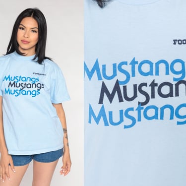 80s Mustangs Football Shirt Meadowcreek Mustangs Sports Tshirt Athletic Shirt 80s Tshirt Vintage 1980s Baby Blue Stedman Short Sleeve Medium 