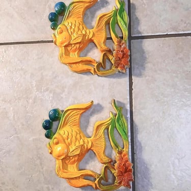 Vintage 60s/70s Fish w/Bubbles Pair / Yellow/ Green / Orange / Blue   / Tiki / Kitsch 