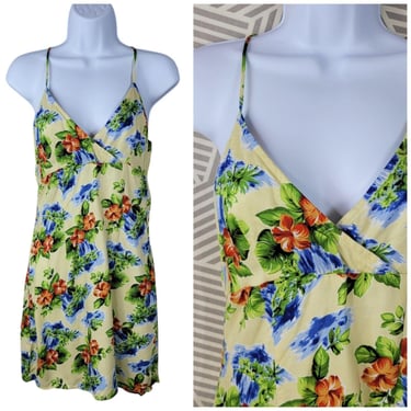 Vintage Tropical Hawaiian Tank Dress Small Medium Floral Hibiscus Mini Luau 