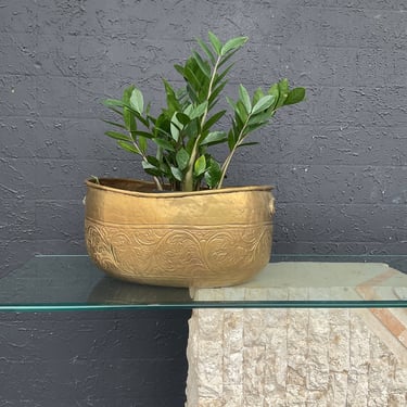 Etched Brass Large Pot with Side Handles