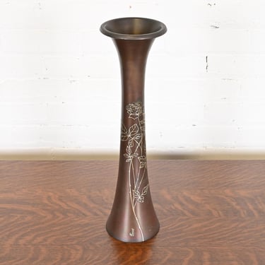 Heintz Arts &#038; Crafts Sterling Silver on Bronze Trumpet Vase