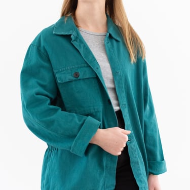 Vintage Emerald Green Single Pocket Work Jacket | Unisex Cotton Utility | Made in Italy | S | IT314 