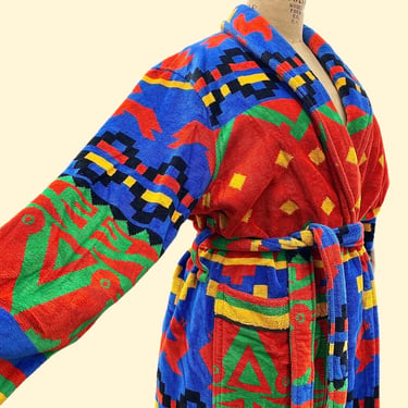 Vintage Cypress Bathrobe 1990s Retro Unisex One Size + Southwestern + Juana Berner + Aztec Pattern + 100% Cotton + Bathroom Robe + Waist Tie 