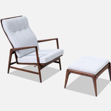 Mid-Century Reclining Lounge Chair with Ottoman by Ib Kofod-Larsen