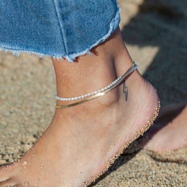 Herringbone Chain Anklet - Konani, Gold Anklet, Gold Chain Anklet, Gold Filled Anklet, Gift Anklet, Hawaii Anklet 
