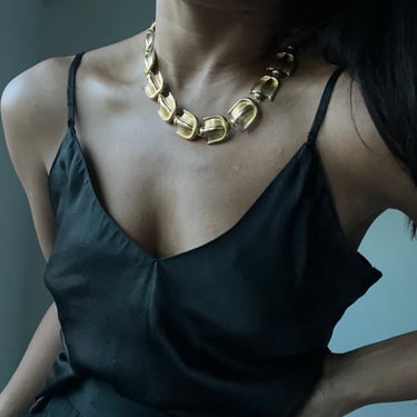 vintage bold ornate gold tone 90s statement necklace 