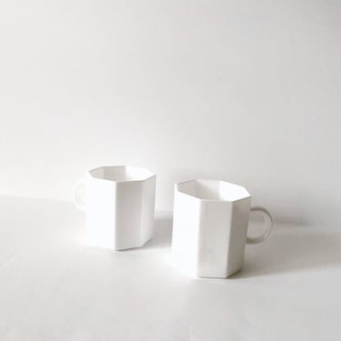 Set of Vintage Arcoroc White Octagon Coffee Mugs 