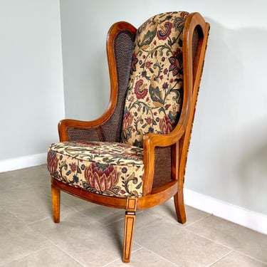 Vintage High Back Cane Wingback Arm Chair Lewittes Furniture Co. 