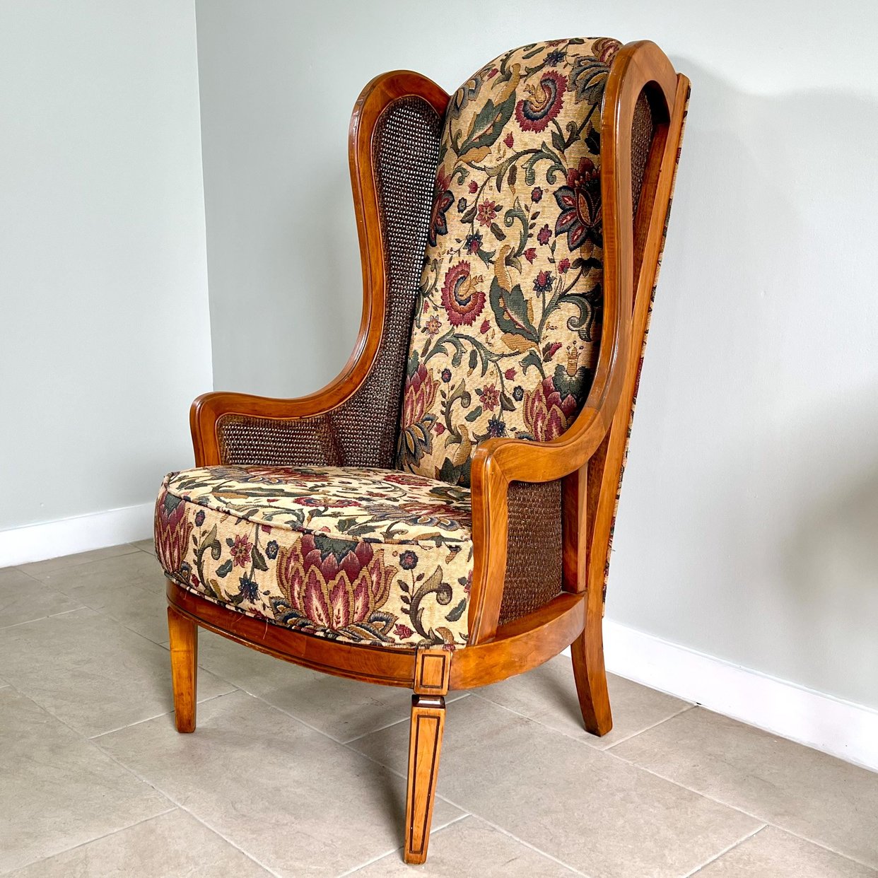 Vintage High Back Cane Wingback Arm Chair Lewittes | Vintage Point