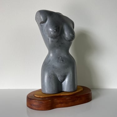 1980's Vintage Carved Stone Nude Female Torso  Sculpture 