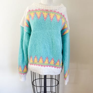 Vintage 1980s Pastel Ski Sweater / M 