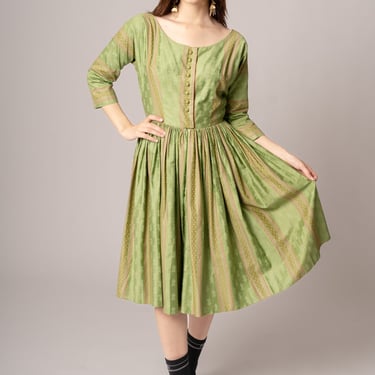 1950’s Green Sateen Fit &amp; Flare Dress