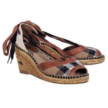 Burberry - Tan Signature Plaid Strappy Wedges Sz 10